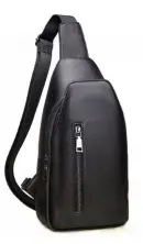 Сумка-слінг чоловіча 16*33*5,5см натуральна чорна шкіра Tiding Bag — фото 2